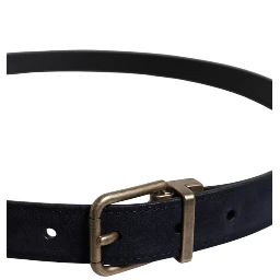 Black Goat Leather Metal Buckle Classic Belt