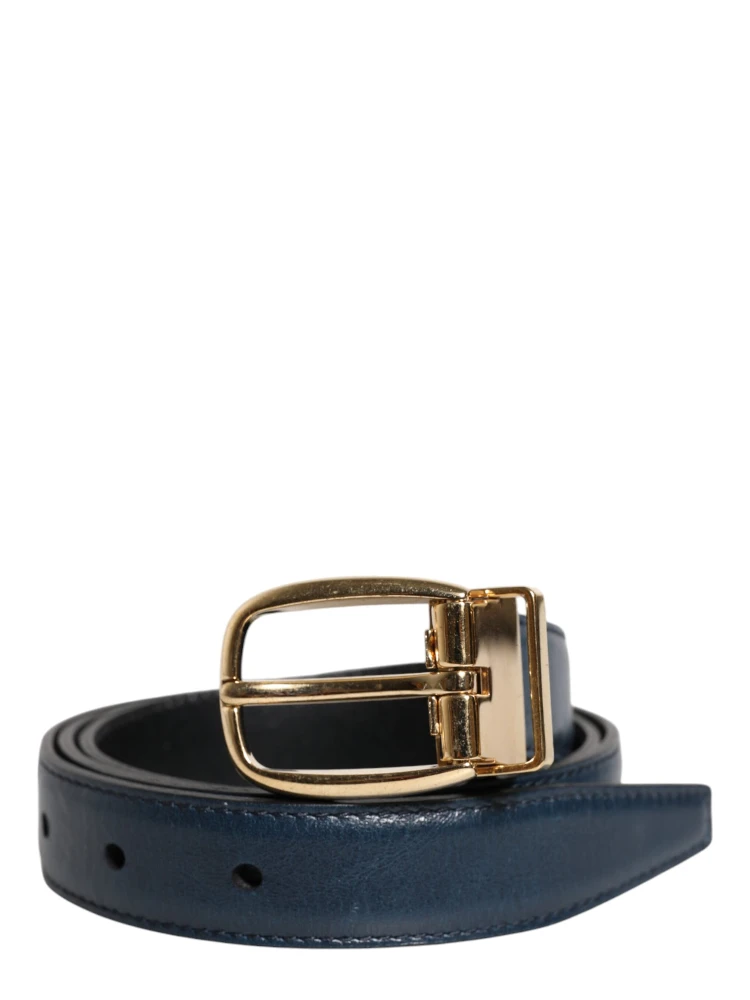 Blue Leather Metal Buckle Classic Belt