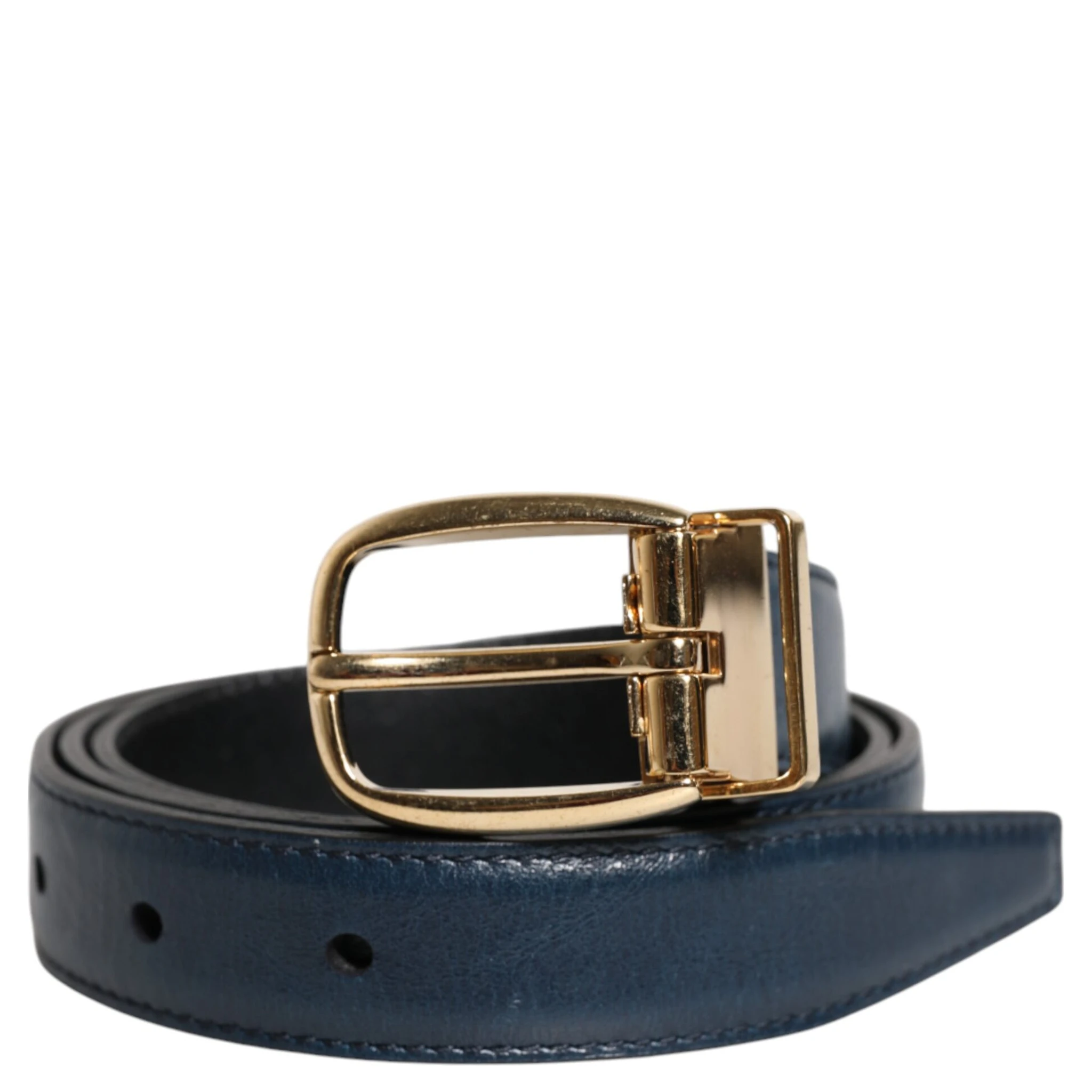 Blue Leather Metal Buckle Classic Belt