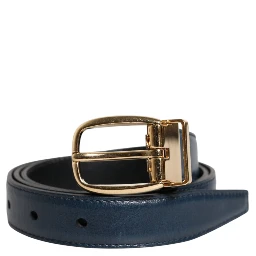 Blue Leather Metal Buckle Classic Belt