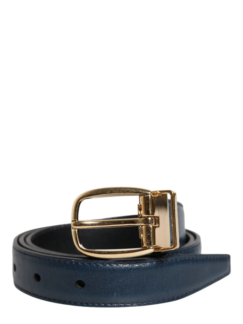 Blue Leather Metal Buckle Classic Belt