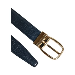 Blue Leather Metal Buckle Classic Belt
