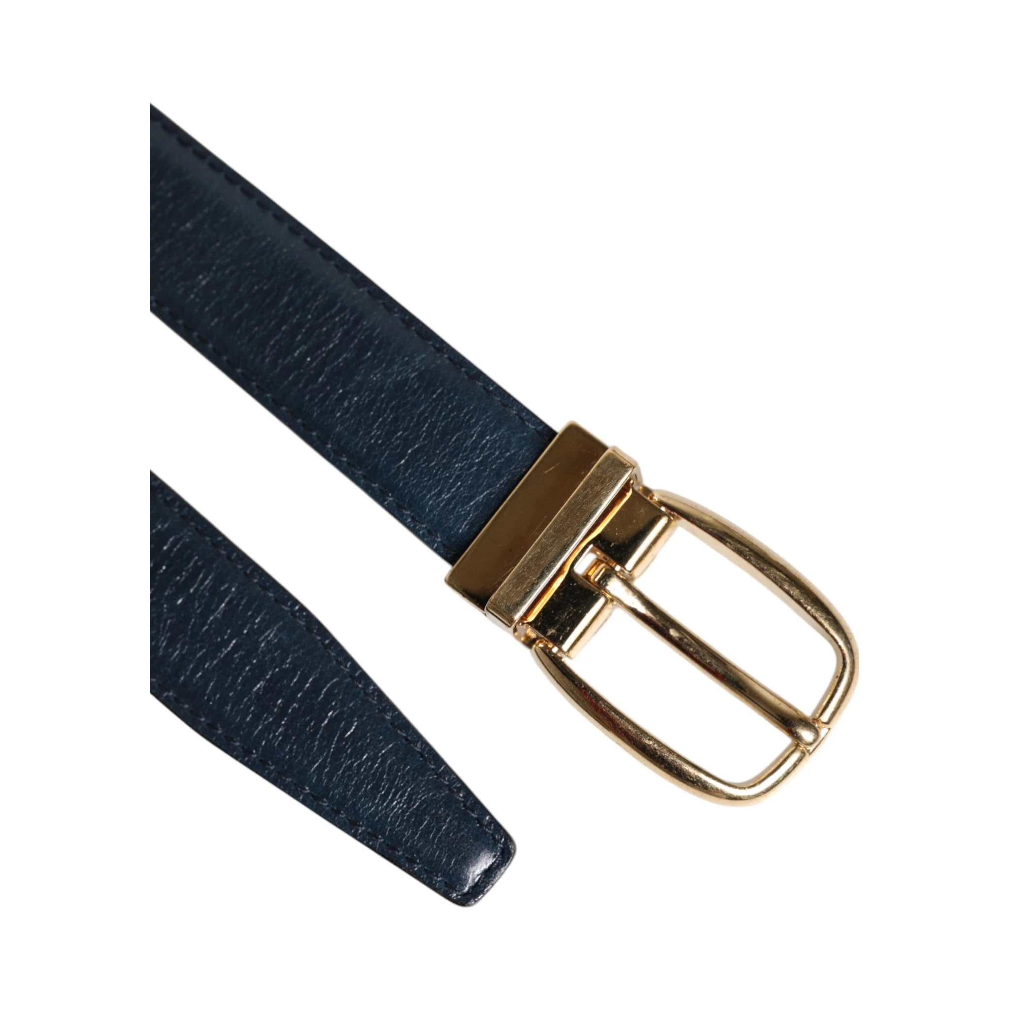 Blue Leather Metal Buckle Classic Belt