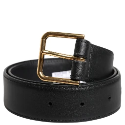 Black Leather Metal Buckle Classic Belt