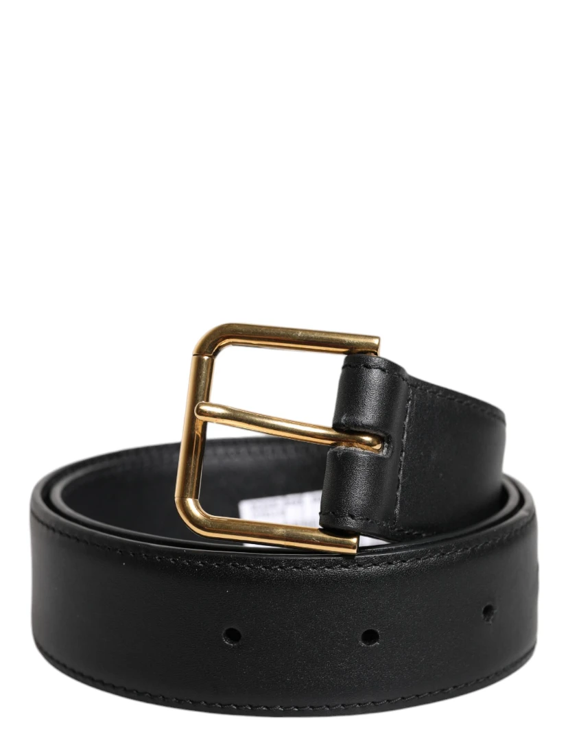 Black Leather Metal Buckle Classic Belt