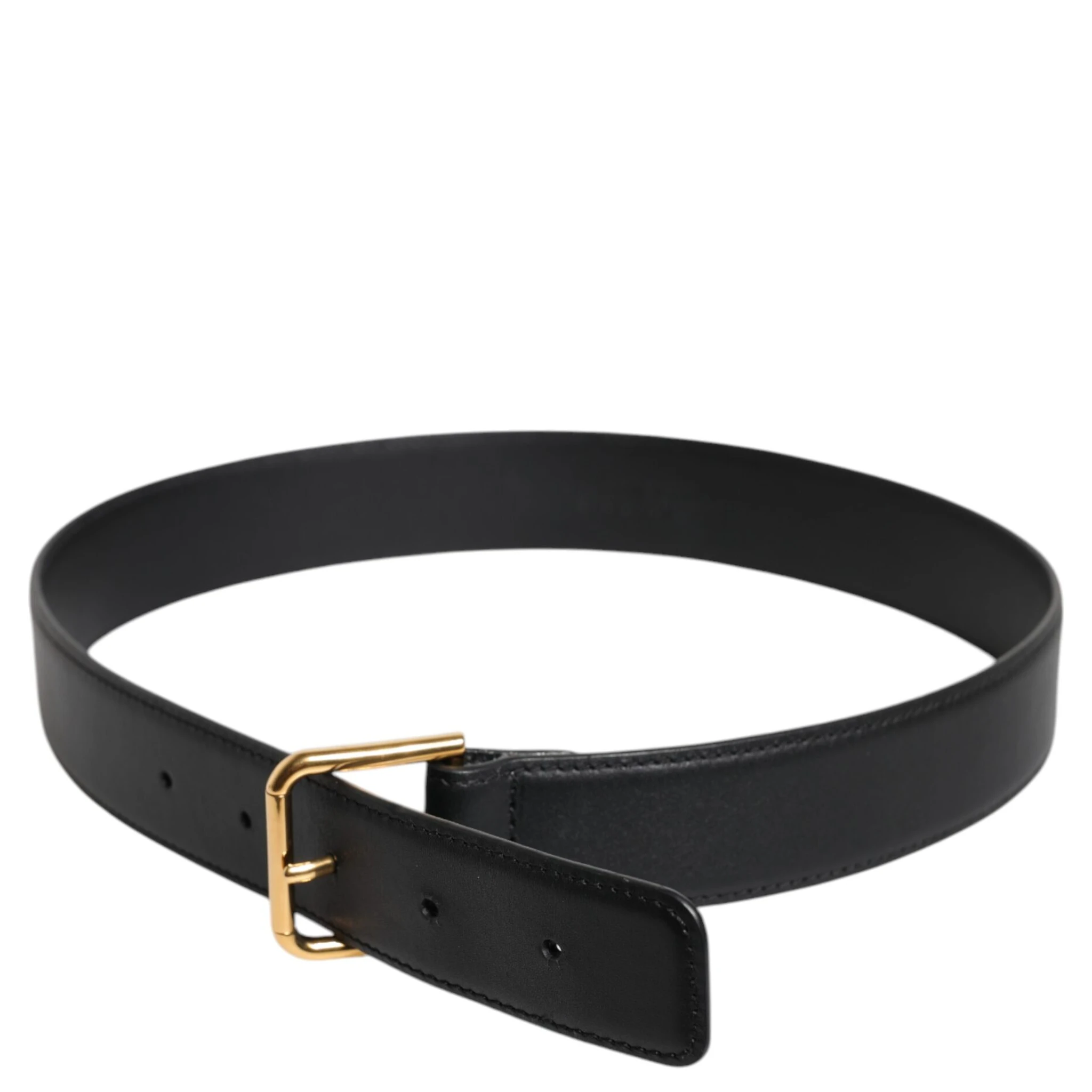 Black Leather Metal Buckle Classic Belt