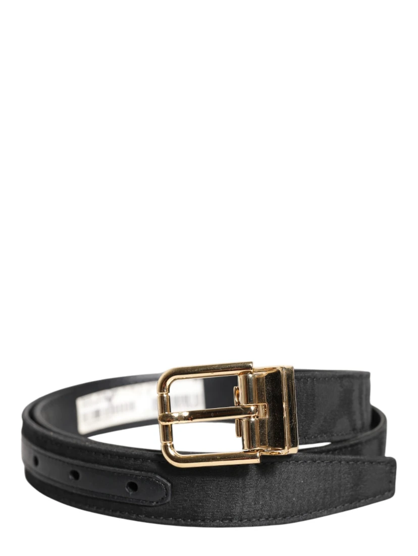 Black Classic Gold Metal Logo Buckle Belt