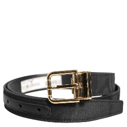 Black Classic Gold Metal Logo Buckle Belt