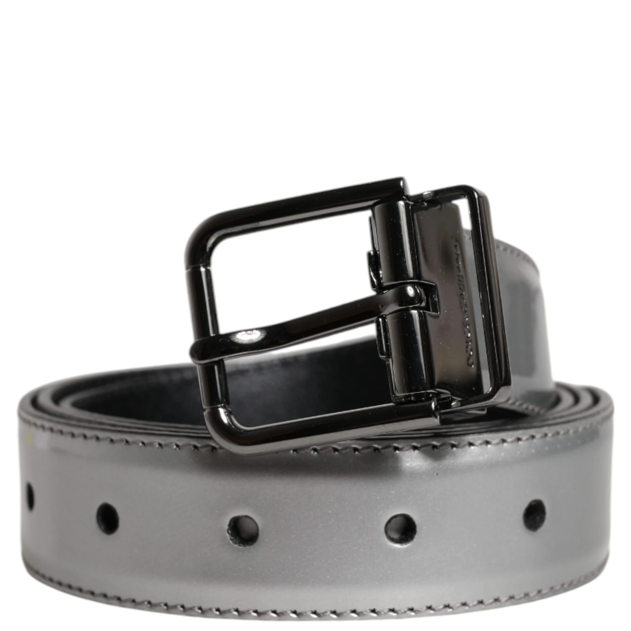 Silver Leather Classic Metal Logo Buckle Belt
