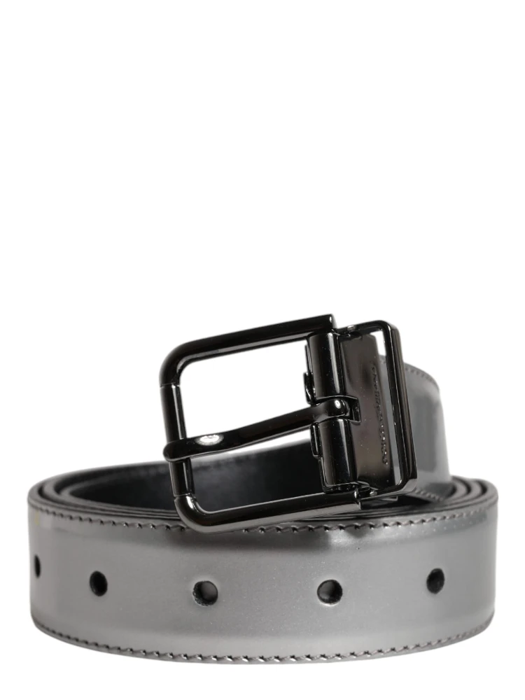 Silver Leather Classic Metal Logo Buckle Belt alternative