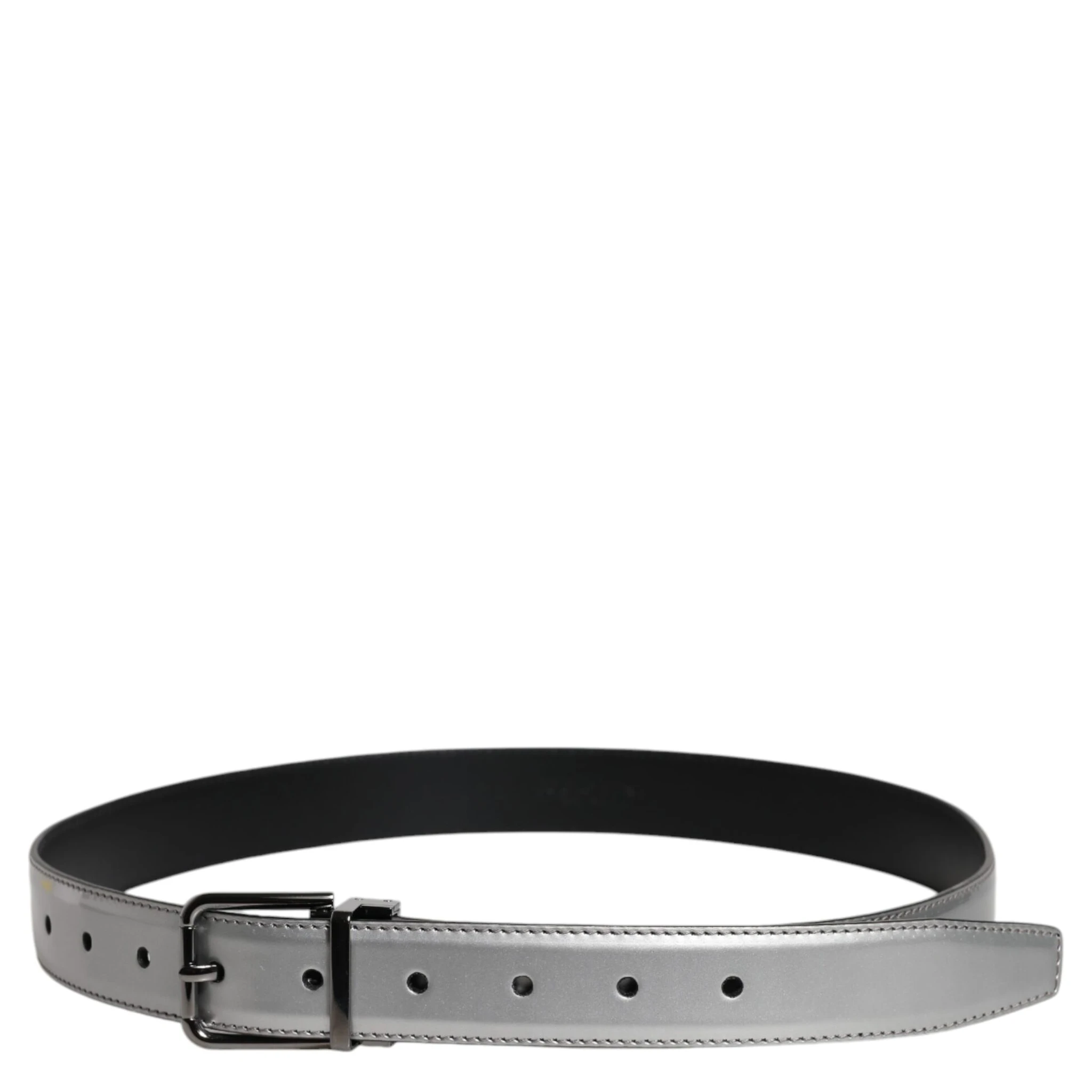 Silver Leather Classic Metal Logo Buckle Belt