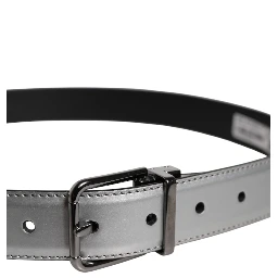 Silver Leather Classic Metal Logo Buckle Belt