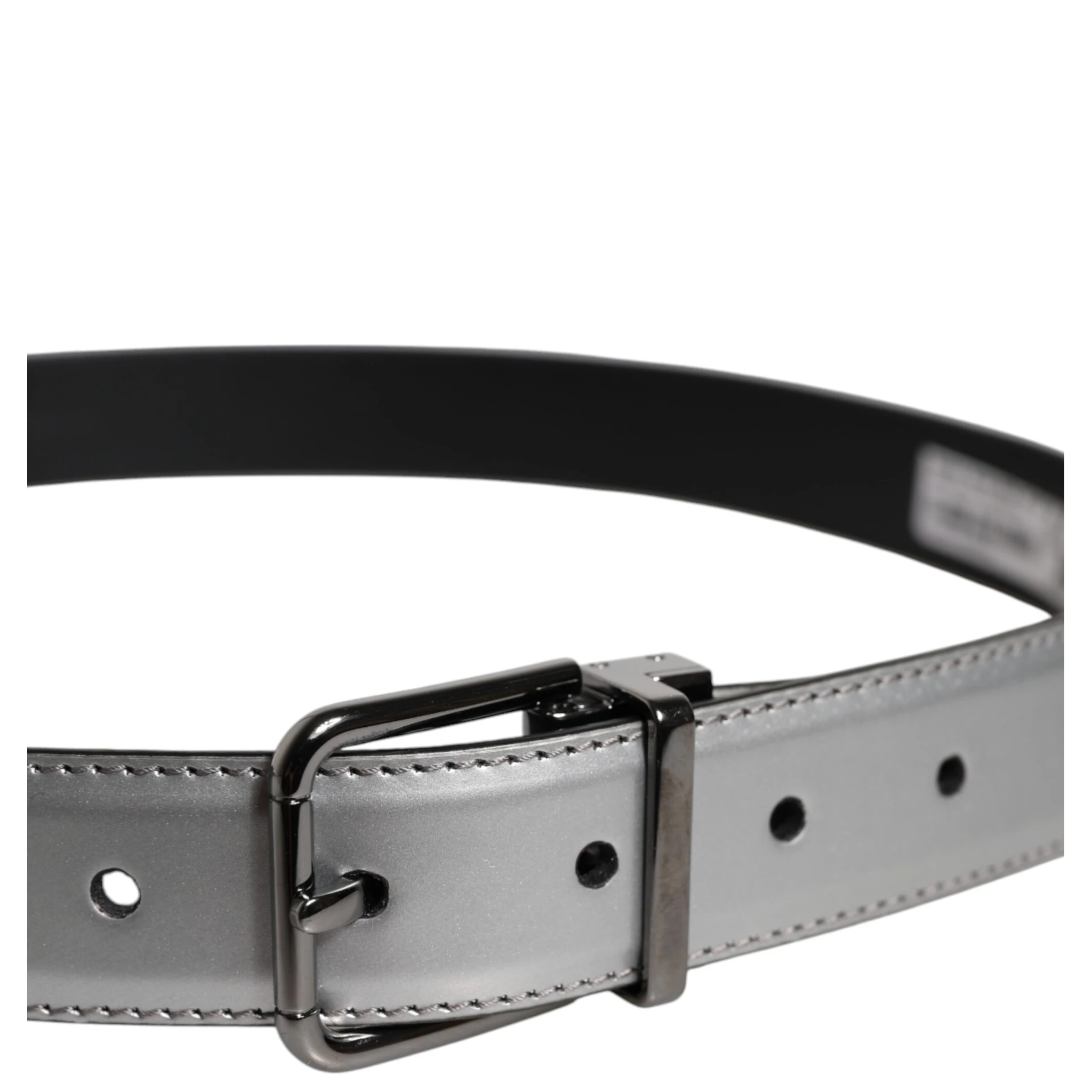 Silver Leather Classic Metal Logo Buckle Belt
