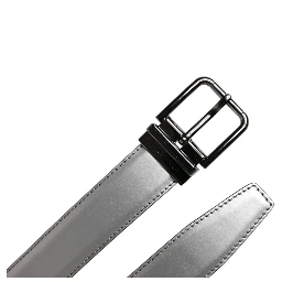 Silver Leather Classic Metal Logo Buckle Belt