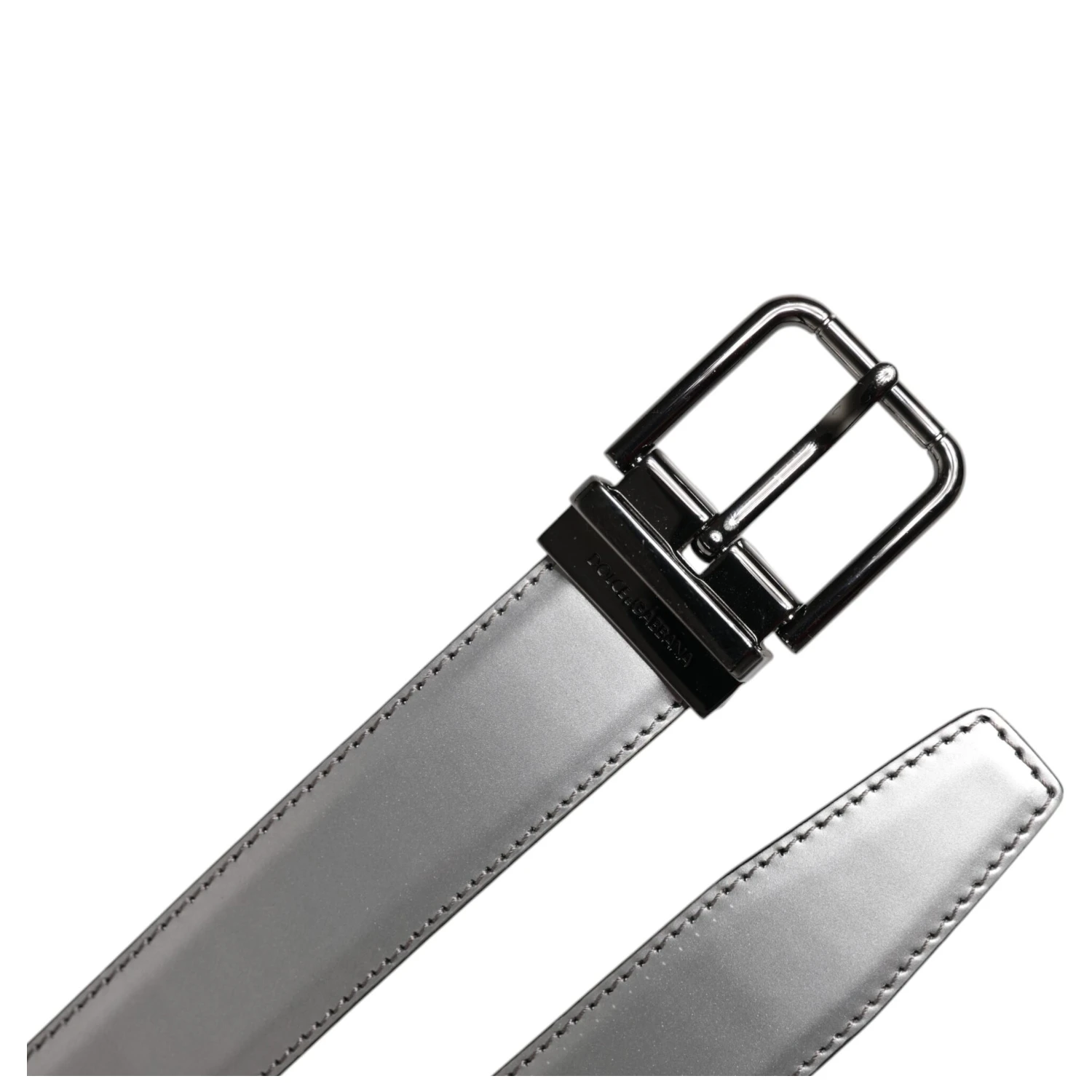 Silver Leather Classic Metal Logo Buckle Belt