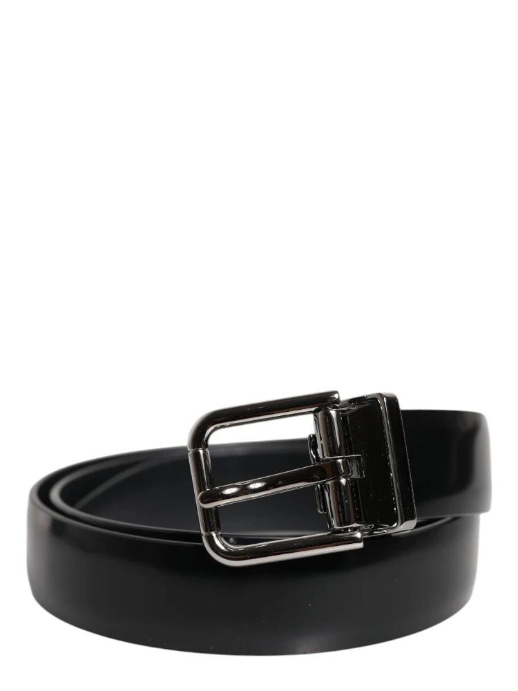 Black Solid Leather Classic Waist Buckle Belt