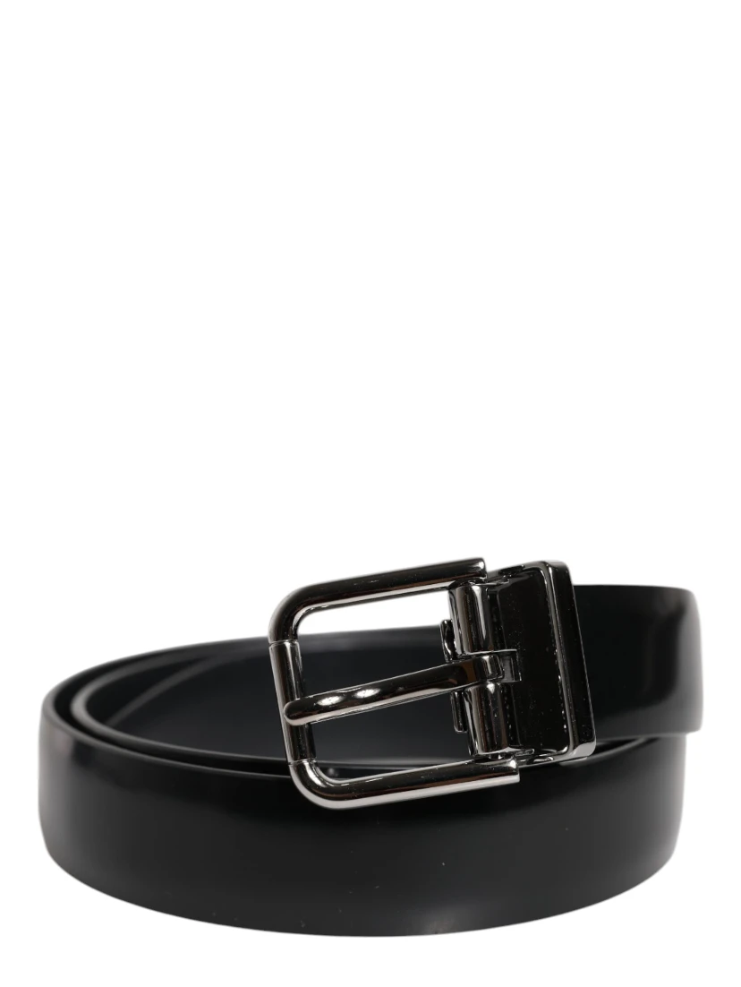 Black Solid Leather Classic Waist Buckle Belt