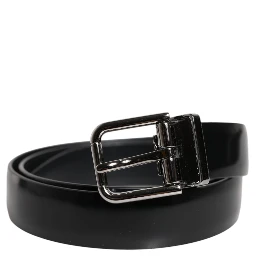 Black Solid Leather Classic Waist Buckle Belt