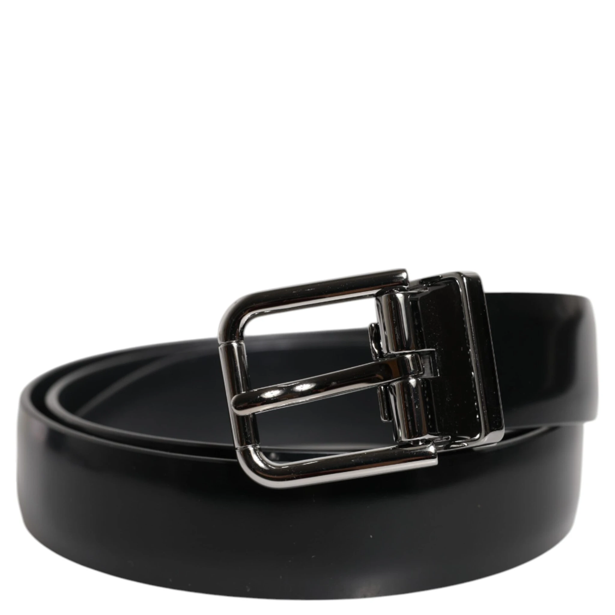 Black Solid Leather Classic Waist Buckle Belt