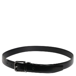 Black Solid Leather Classic Waist Buckle Belt