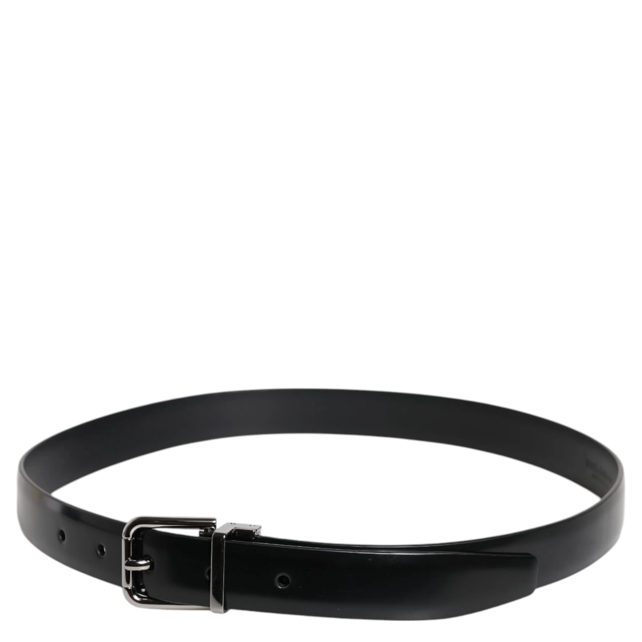 Black Solid Leather Classic Waist Buckle Belt