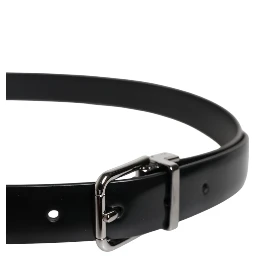 Black Solid Leather Classic Waist Buckle Belt