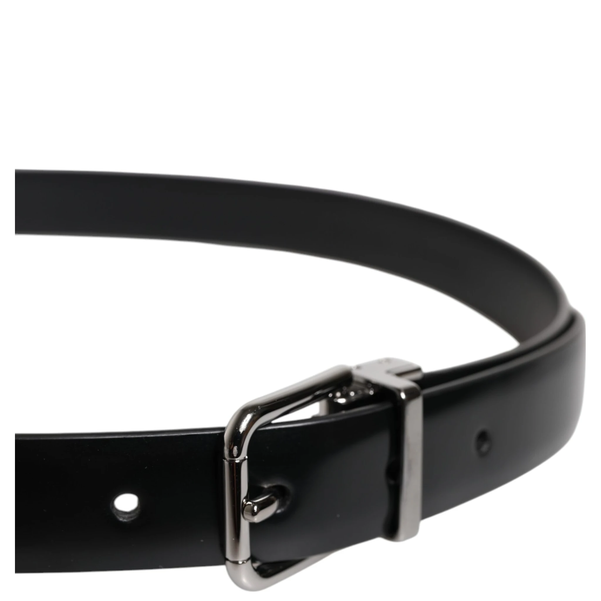 Black Solid Leather Classic Waist Buckle Belt