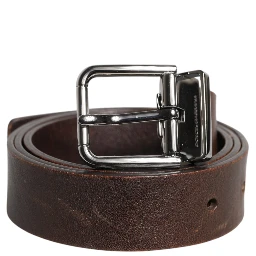 Brown Leather Classic Metal Logo Buckle Belt