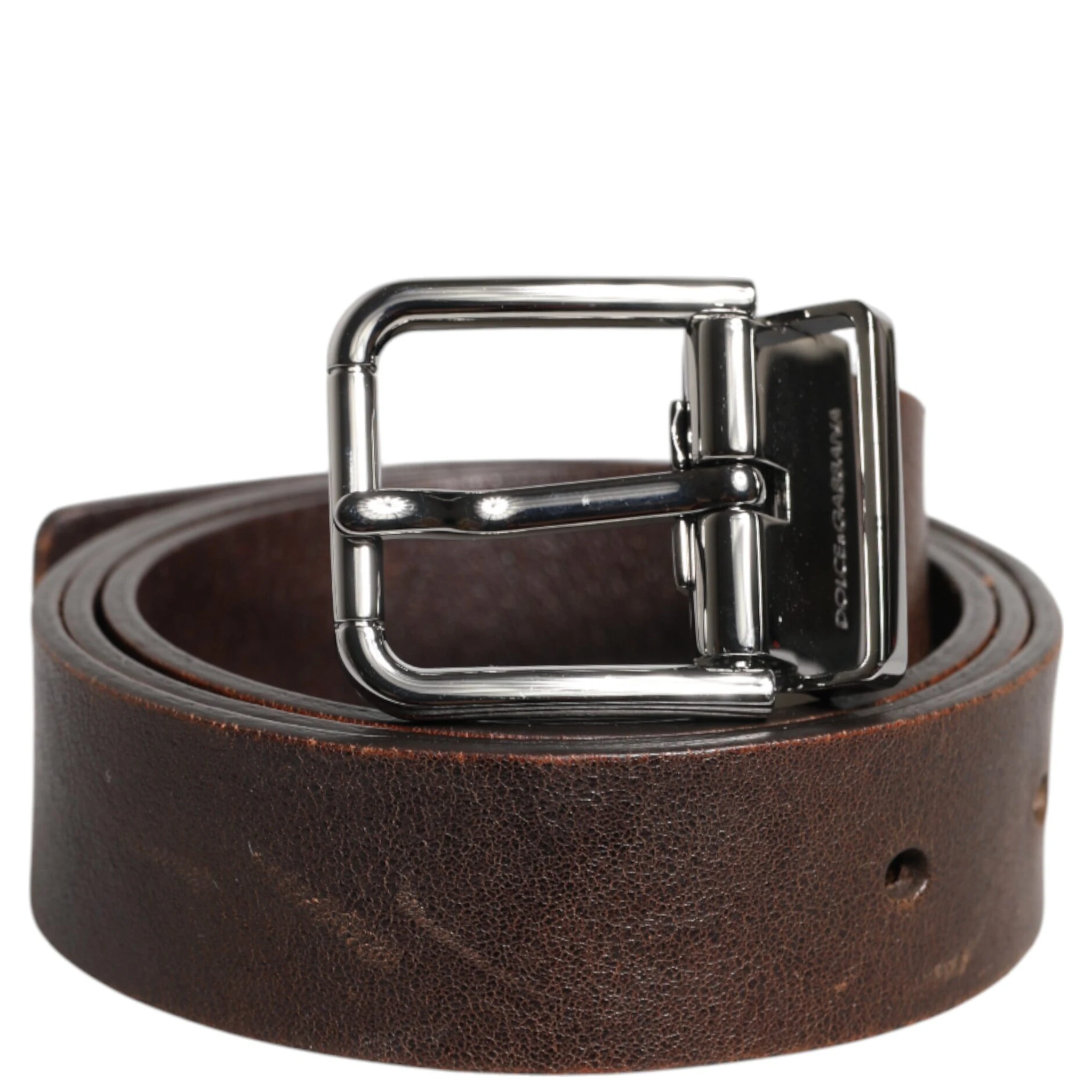 Brown Leather Classic Metal Logo Buckle Belt