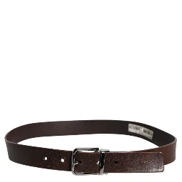 Brown Leather Classic Metal Logo Buckle Belt