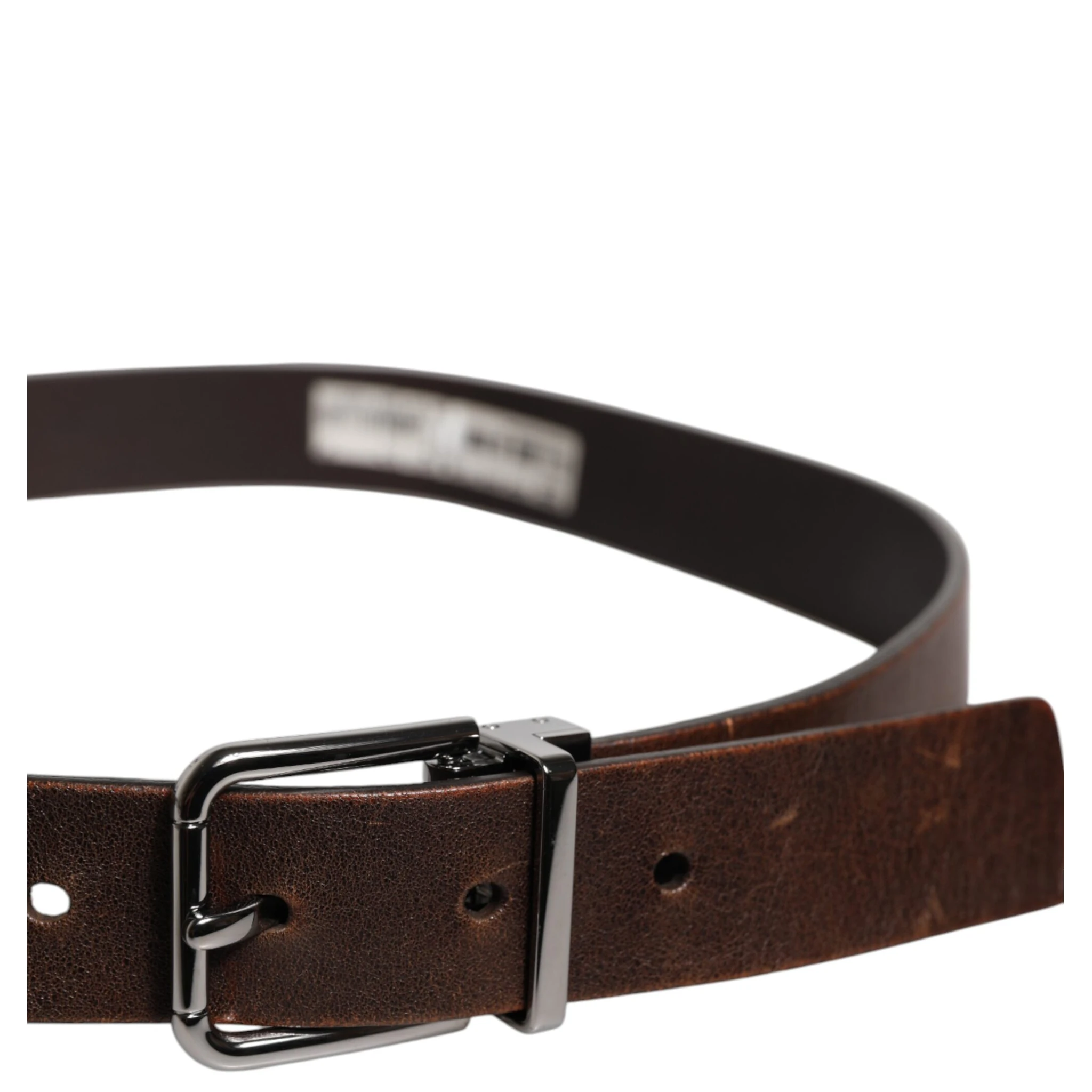 Brown Leather Classic Metal Logo Buckle Belt