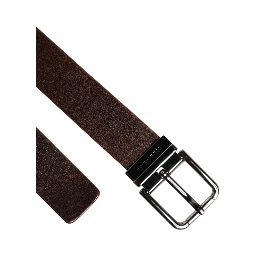 Brown Leather Classic Metal Logo Buckle Belt