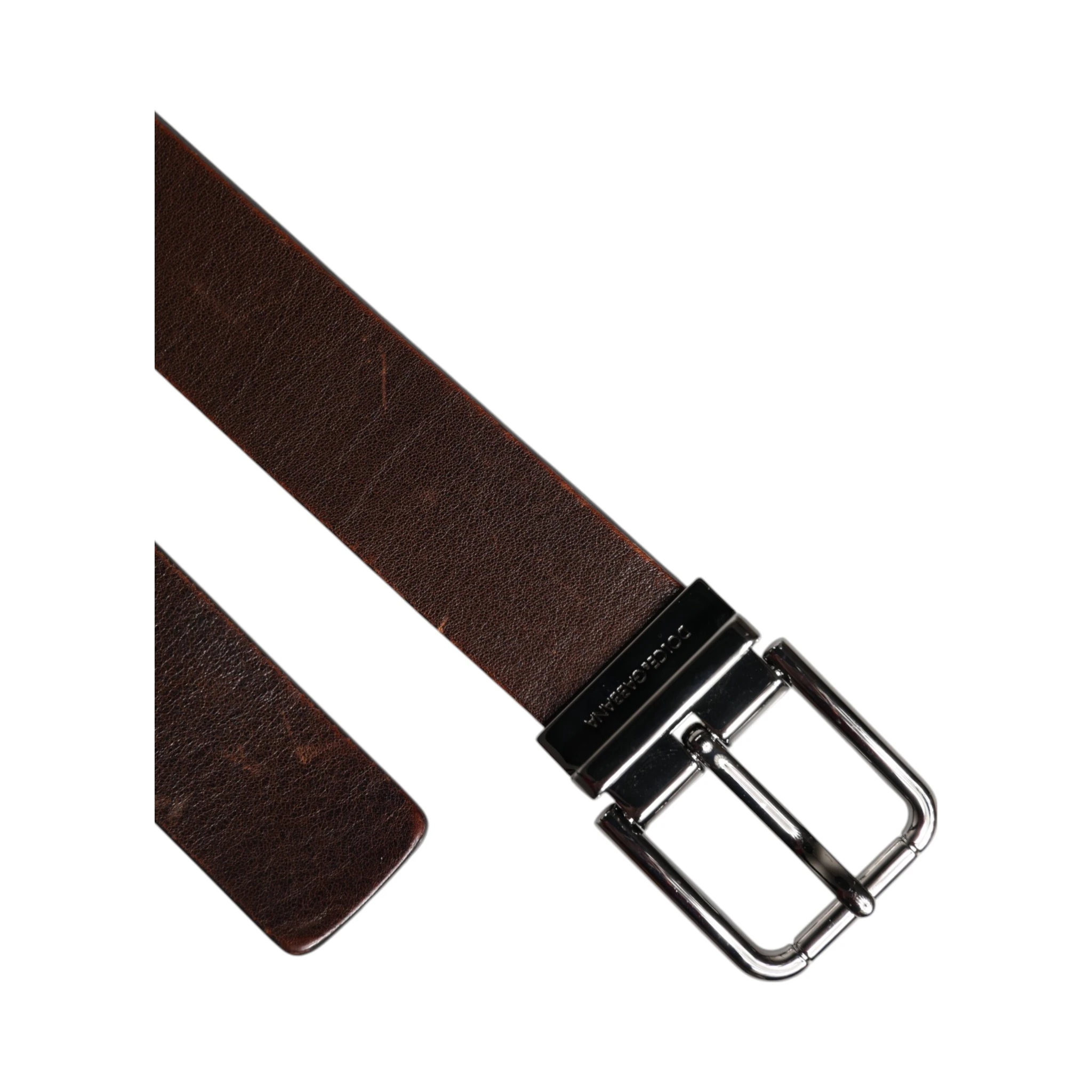 Brown Leather Classic Metal Logo Buckle Belt