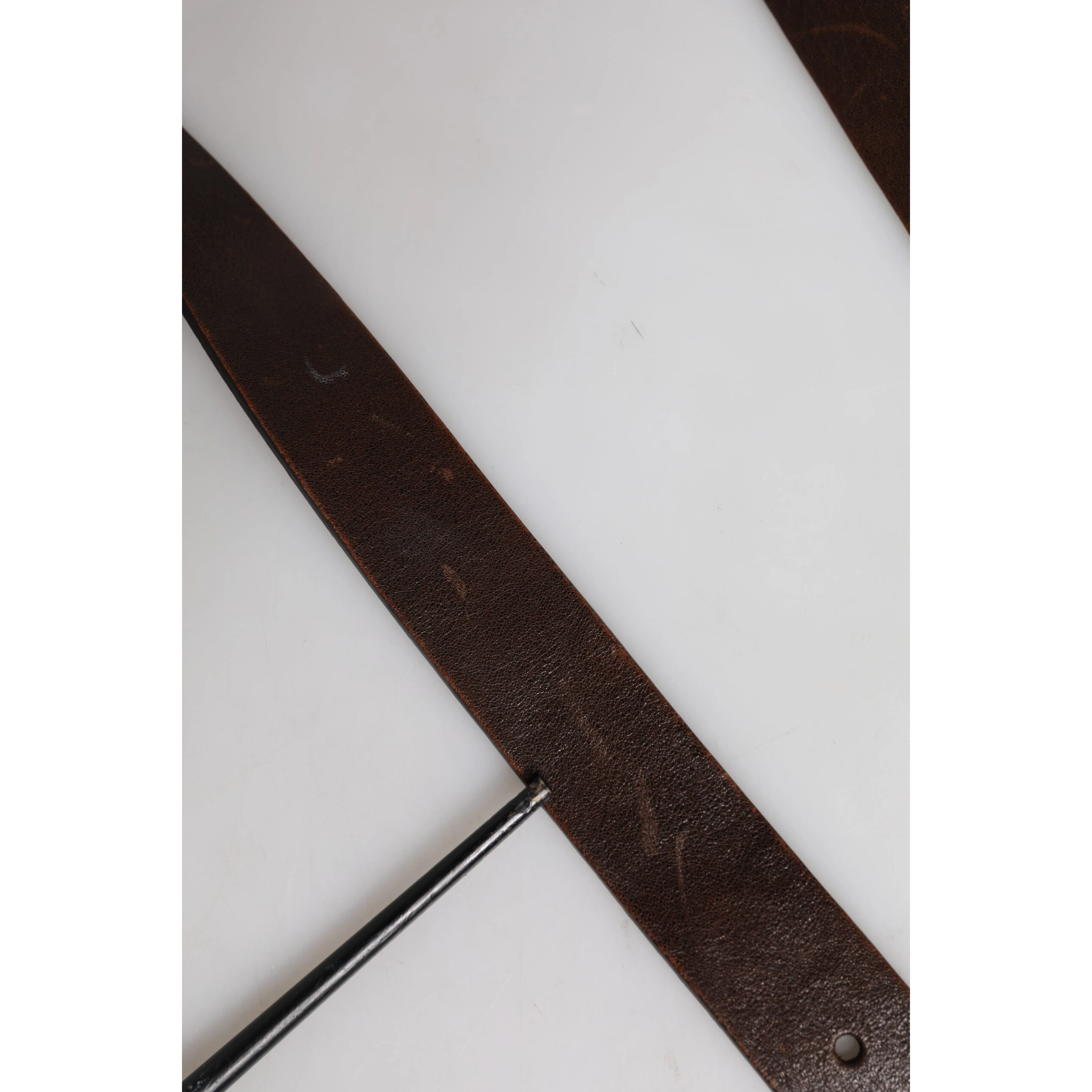 Brown Leather Classic Metal Logo Buckle Belt