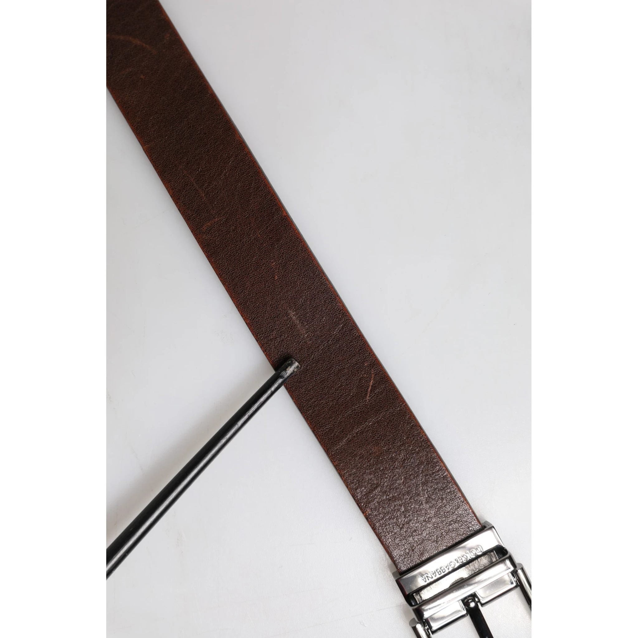 Brown Leather Classic Metal Logo Buckle Belt