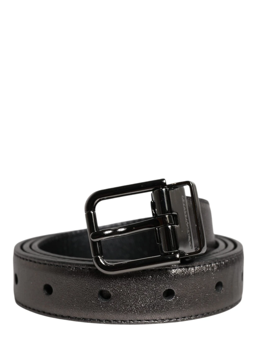 Black Leather Classic Metal Logo Buckle Belt