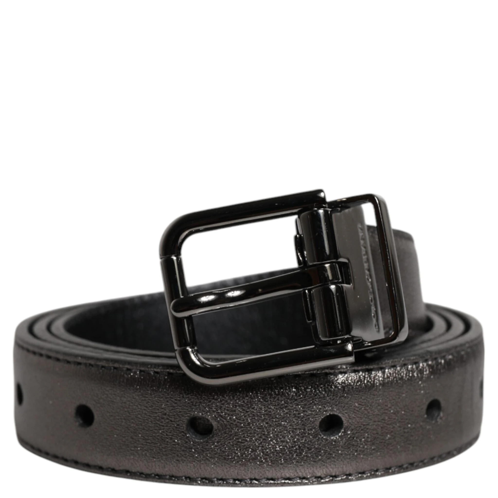 Black Leather Classic Metal Logo Buckle Belt