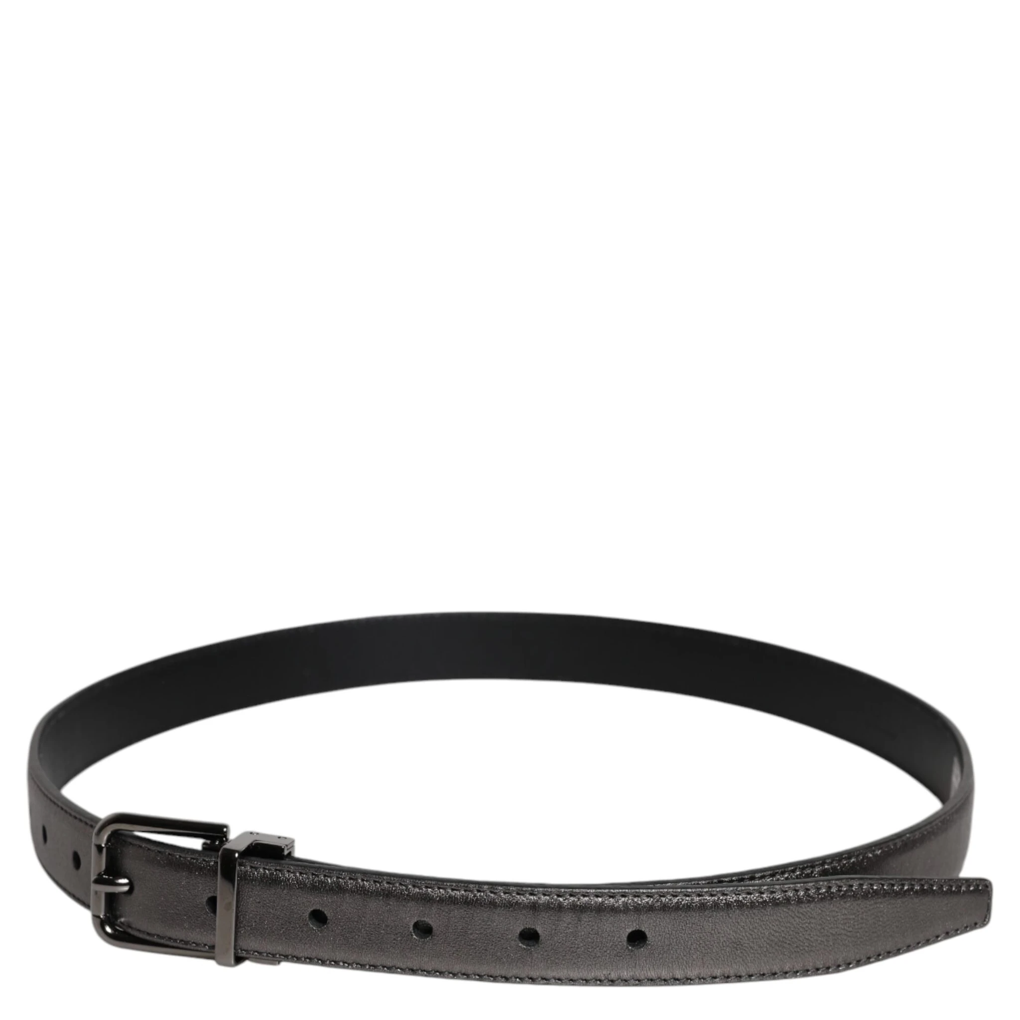 Black Leather Classic Metal Logo Buckle Belt