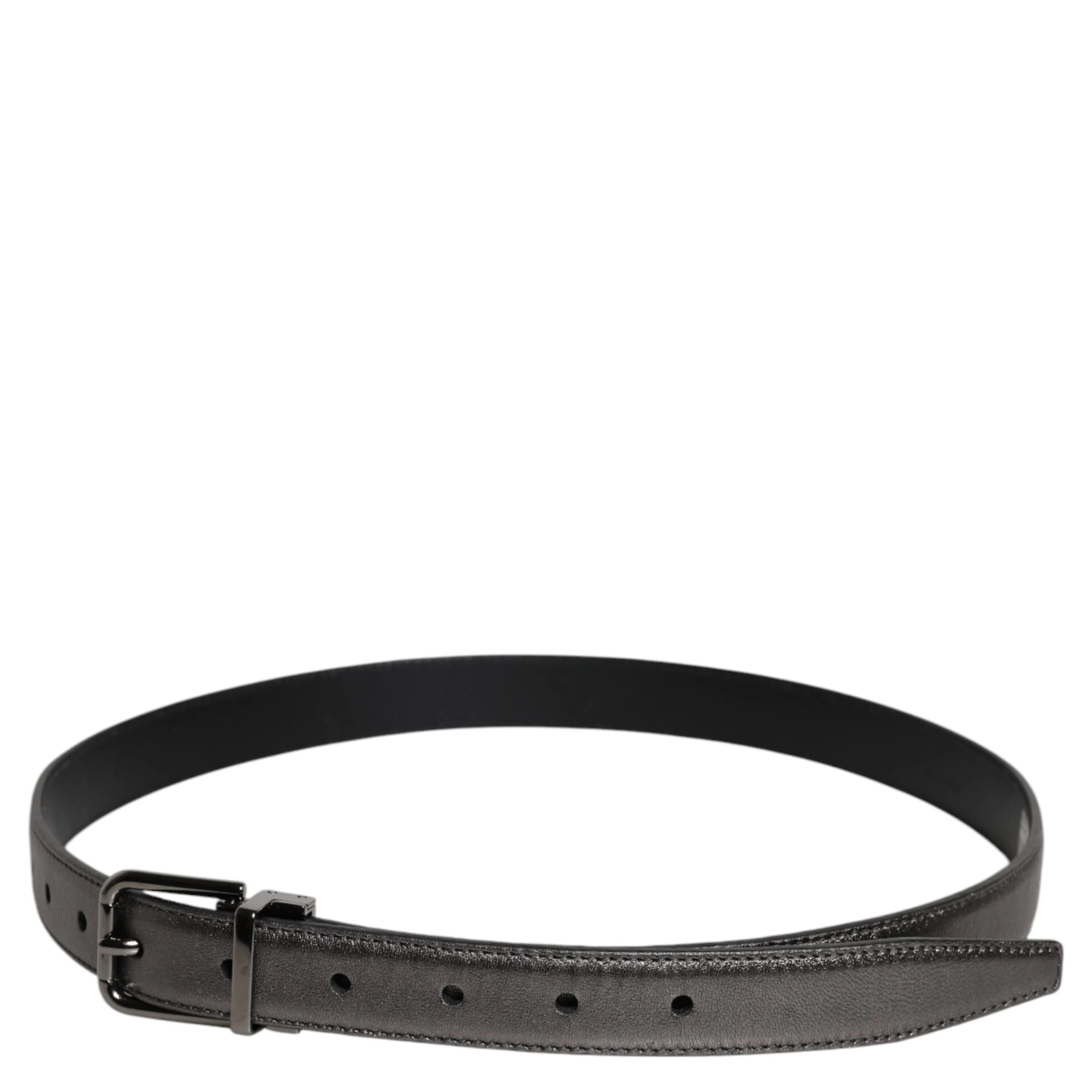 Black Leather Classic Metal Logo Buckle Belt