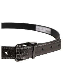 Black Leather Classic Metal Logo Buckle Belt