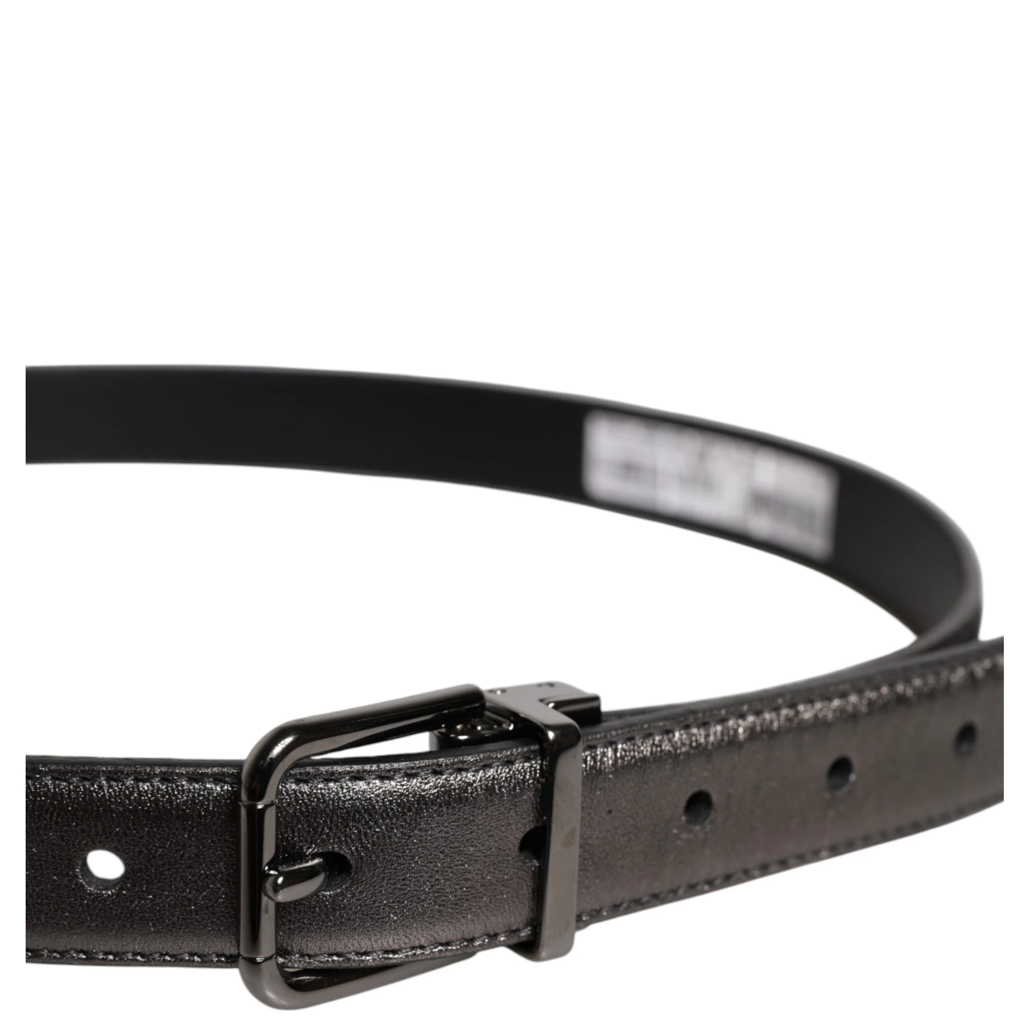 Black Leather Classic Metal Logo Buckle Belt