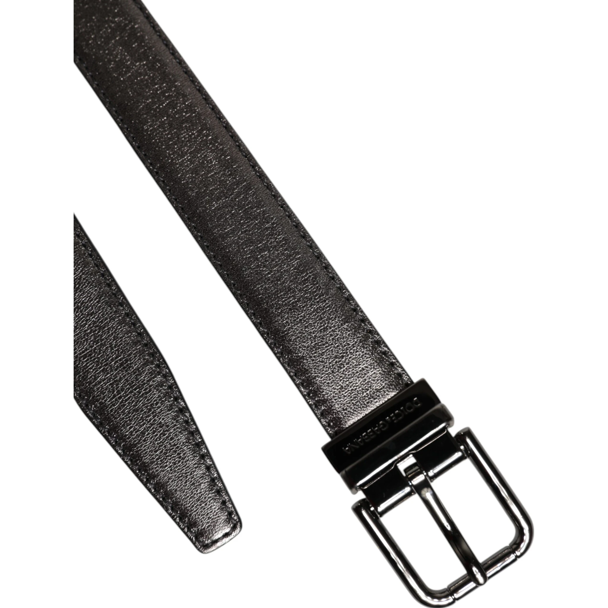 Black Leather Classic Metal Logo Buckle Belt