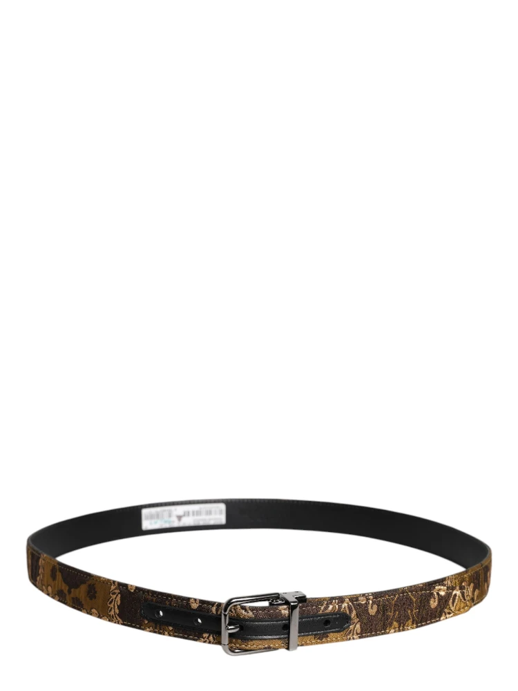 Multicolor Jacquard Leather Logo Buckle Belt