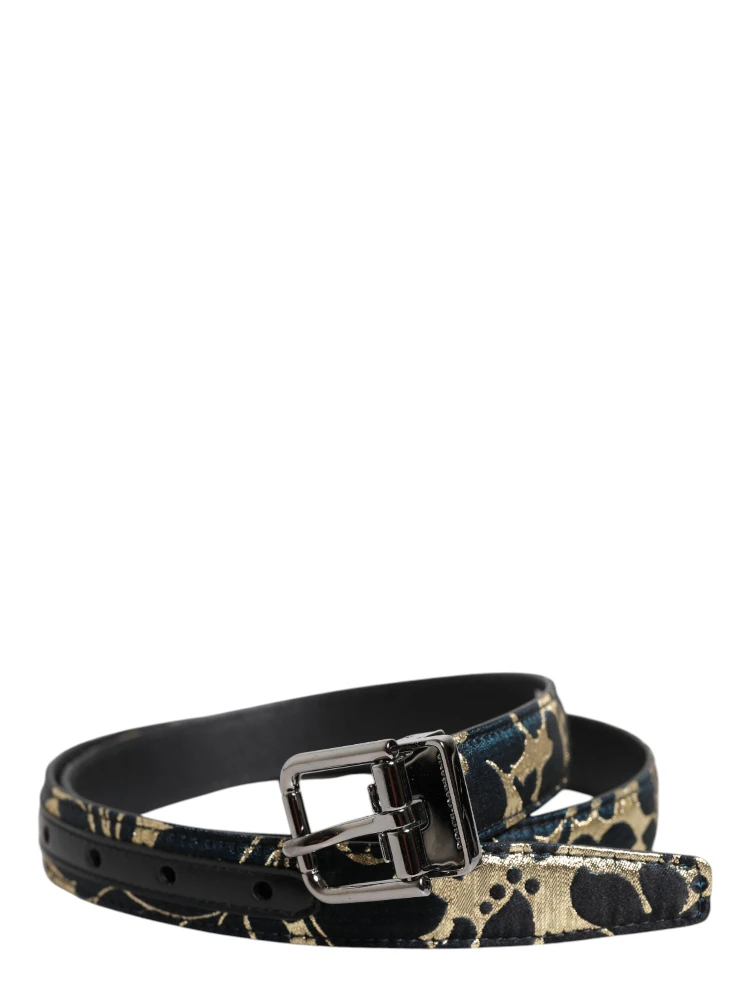 Multicolor Jacquard Leather Logo Buckle Belt