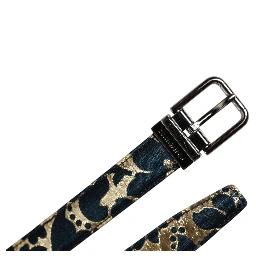 Multicolor Jacquard Leather Logo Buckle Belt