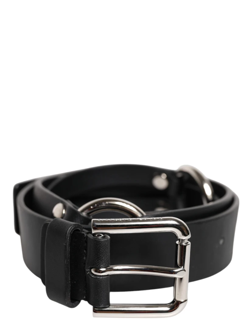 Black Leather Classic Metal Logo Buckle Belt