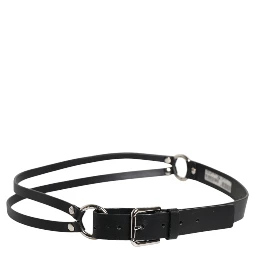 Black Leather Classic Metal Logo Buckle Belt