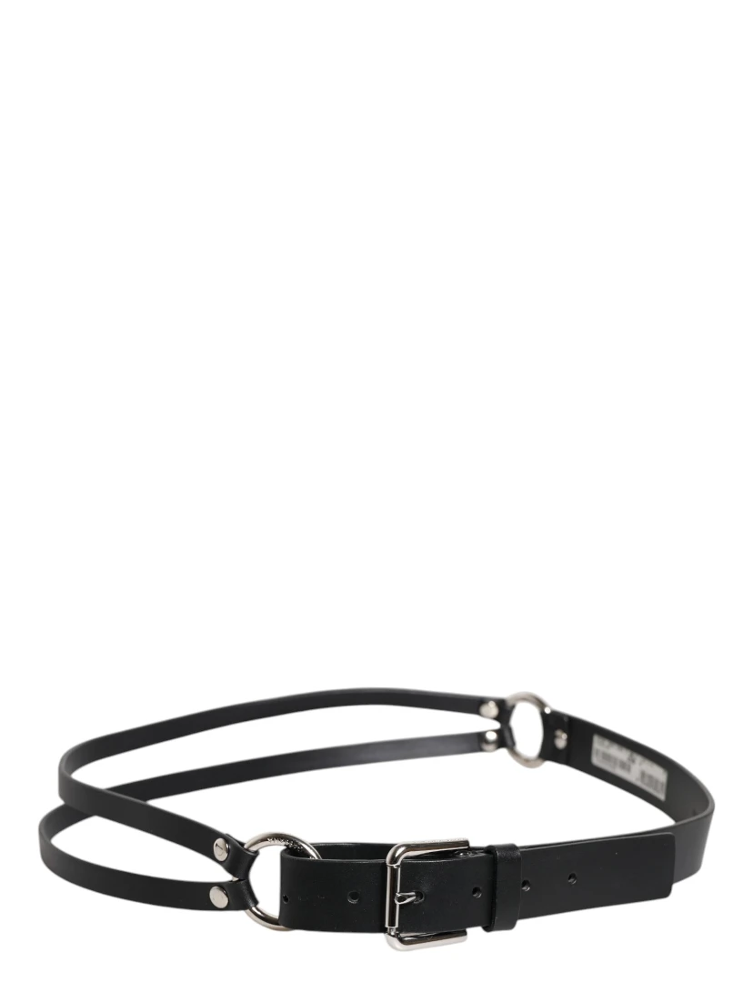 Black Leather Classic Metal Logo Buckle Belt