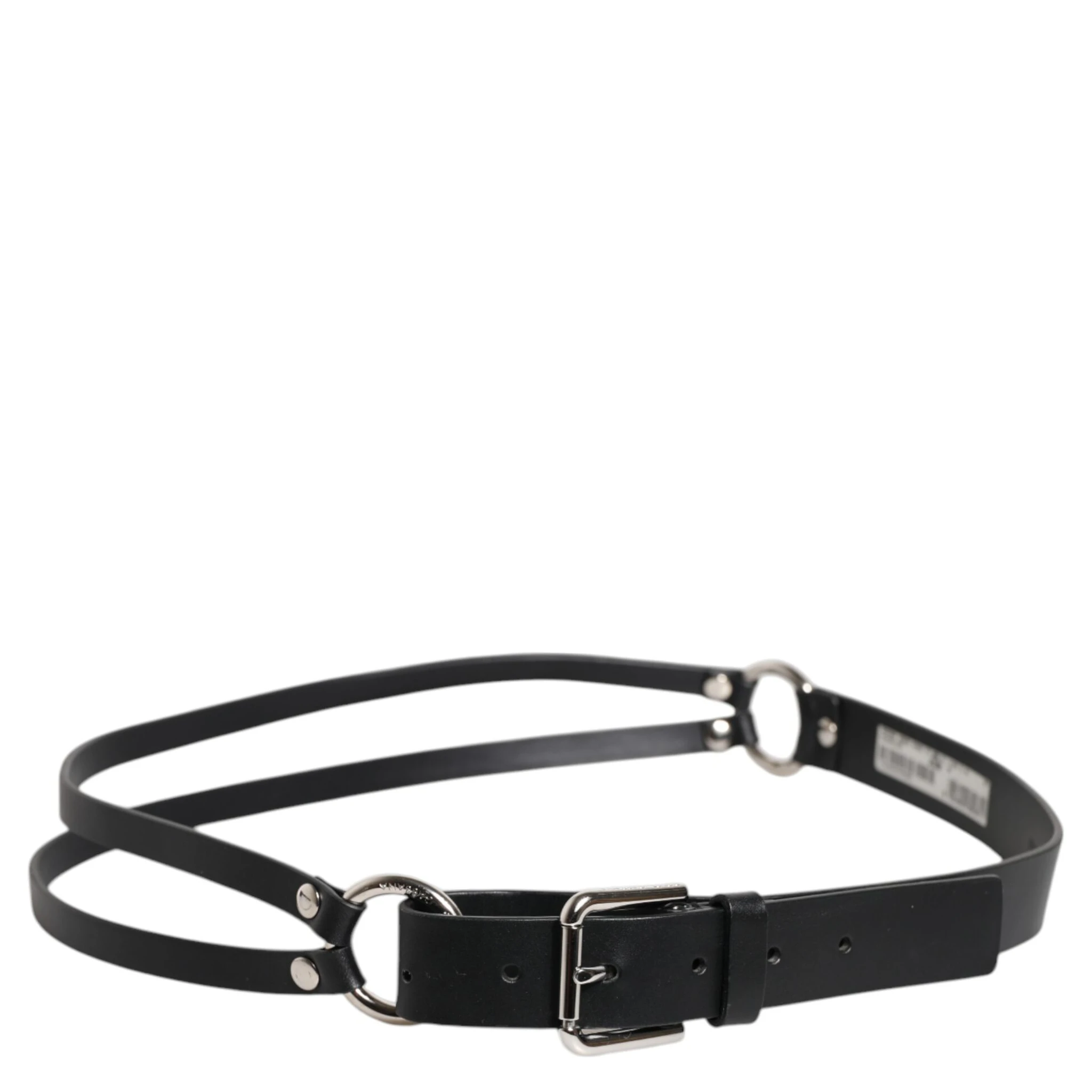 Black Leather Classic Metal Logo Buckle Belt