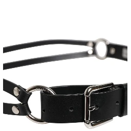 Black Leather Classic Metal Logo Buckle Belt